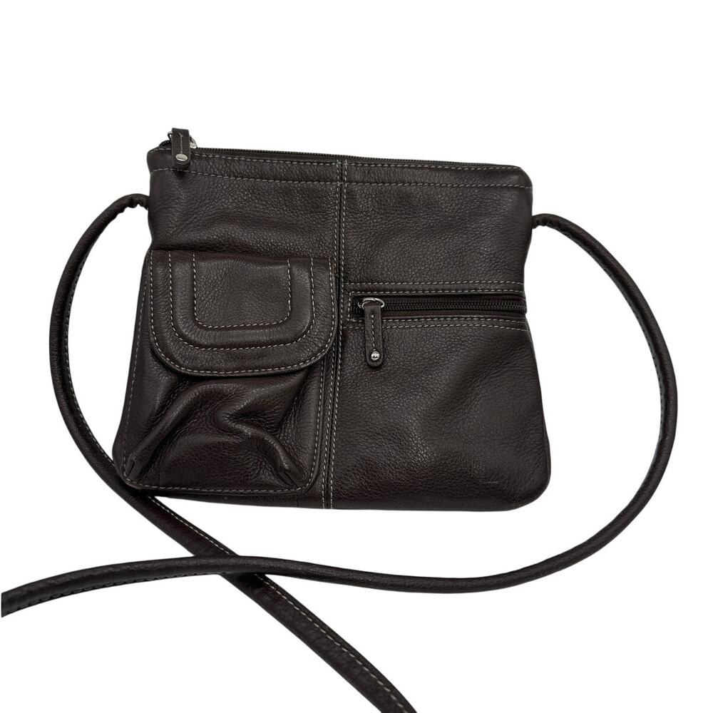 Tignanello Brown Pebble Leather Multi-Compartment Organizer Crossbody Purse